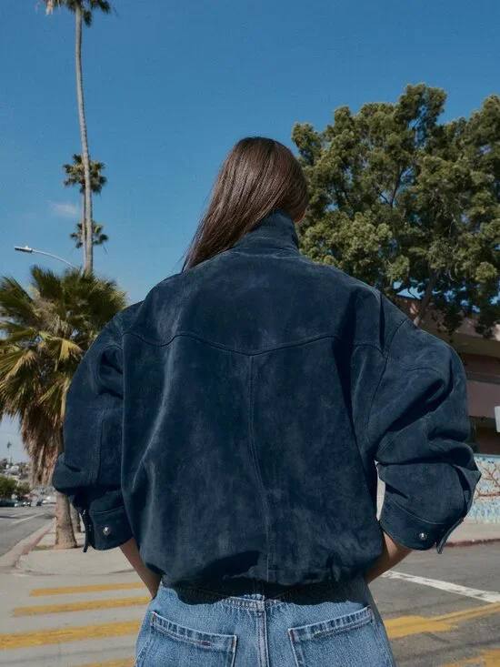 ZARA 100% LEATHER BOMBER JACKET - Picture 5 of 11